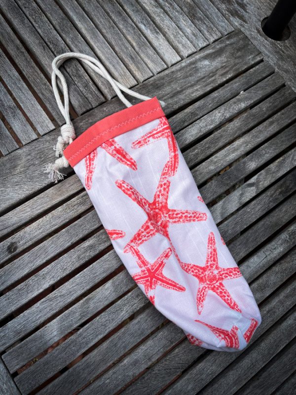 coral starfish nautical theme wine bag