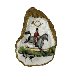 Decoupage Shell Ornament Equestrian Hunt Scene