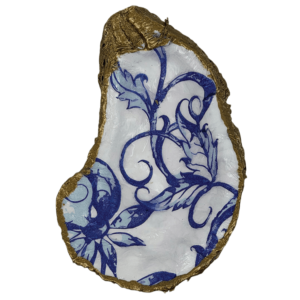 Decoupage Shell Trinket Dish Blue & White Swirly print