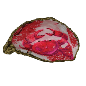 Decoupage Shell Trinket Dish Red and Pink Crab print