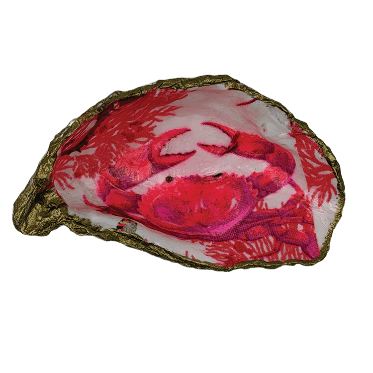 Decoupage Shell Trinket Dish Red and Pink Crab print