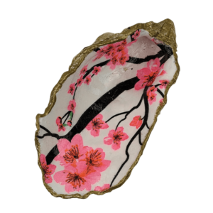 Decoupage Shell Trinket Dish Pink Cherry Blossom