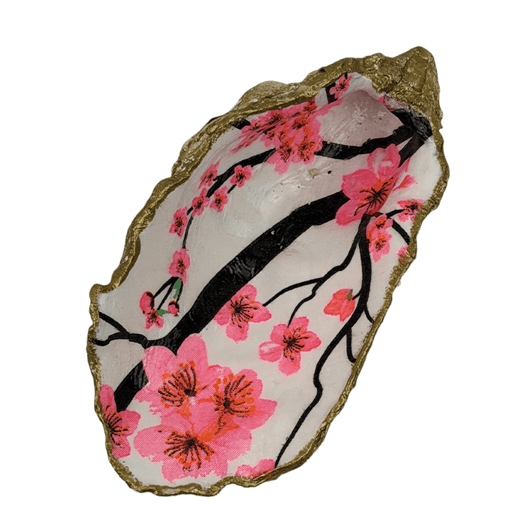 Decoupage Shell Trinket Dish Pink Cherry Blossom