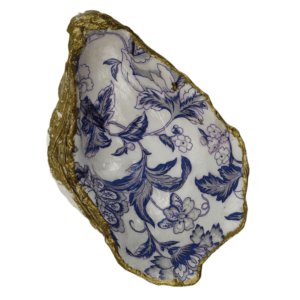 Decoupage Shell Trinket Dish Blue & White Floral print