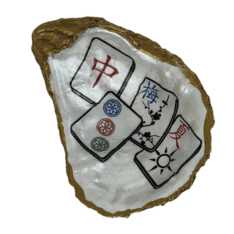 Decoupage Shell Trinket Dish Mahjong print (large)