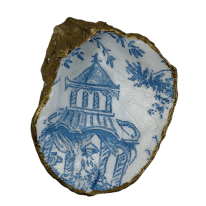 Decoupage Shell Trinket Dish Light Blue Oriental Print