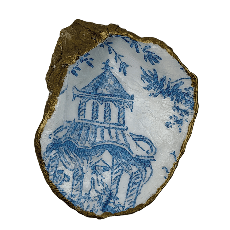 Decoupage Shell Trinket Dish Light Blue Oriental Print